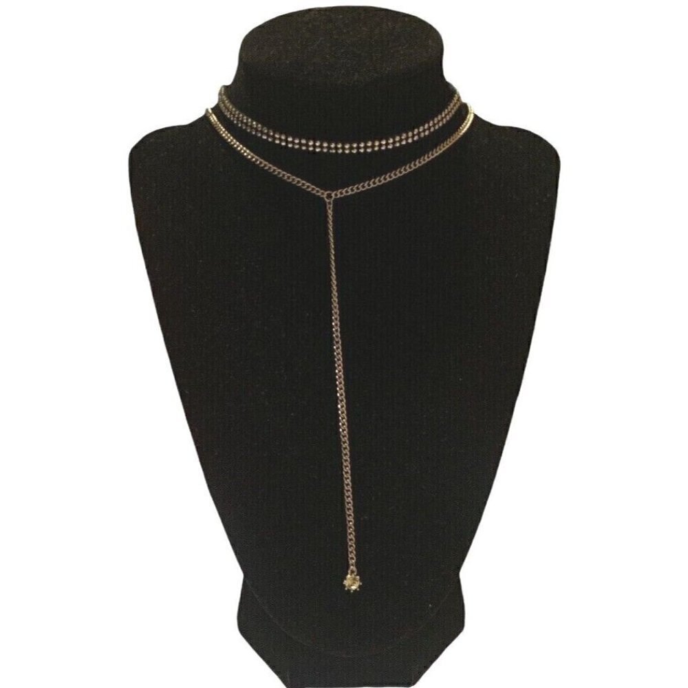 Carisma Layered Necklace Set Black Studded Choker Gold Chain Stone Pendant